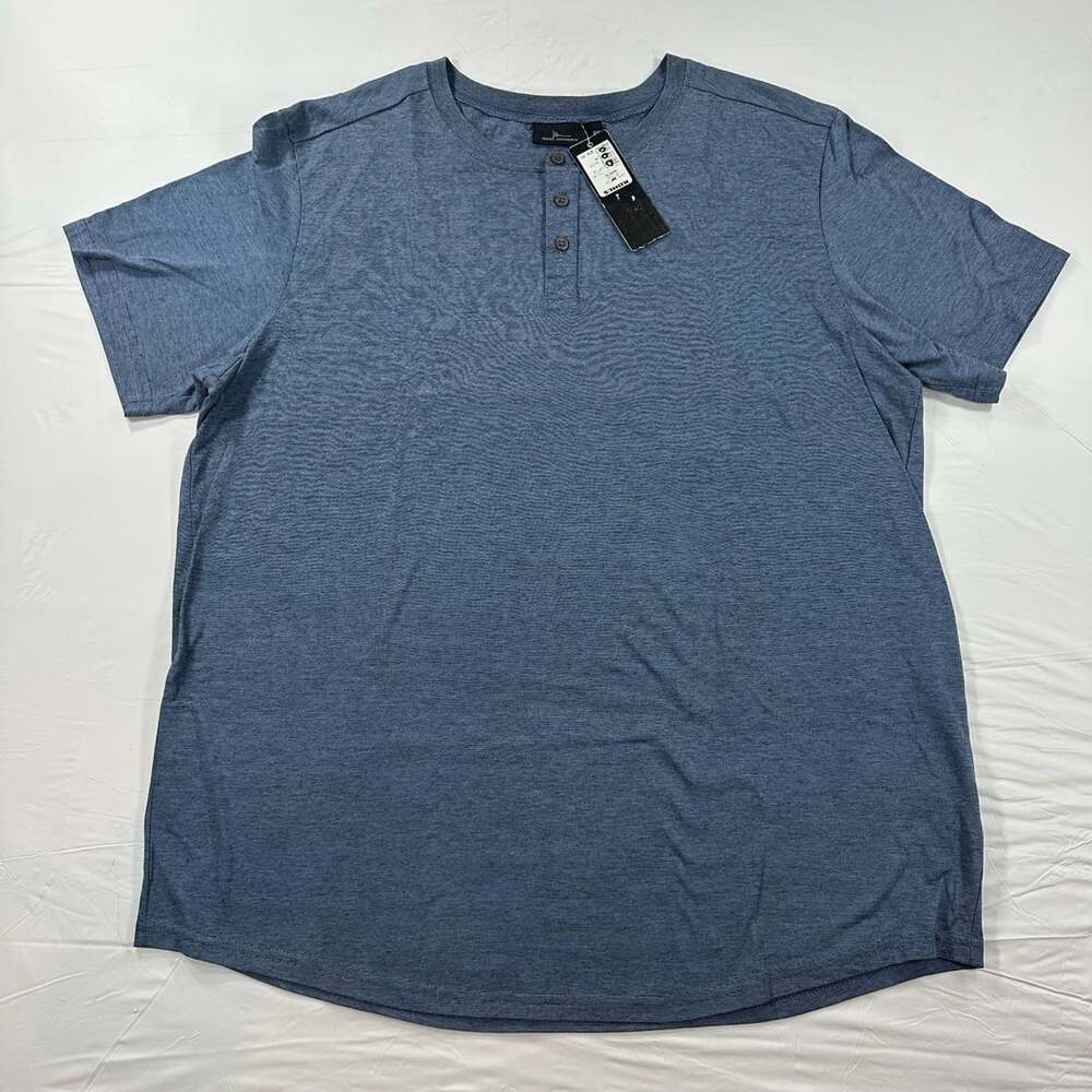 Marc Anthony Mens Blue Short Sleeve Henley T-Shirt XXL Snap